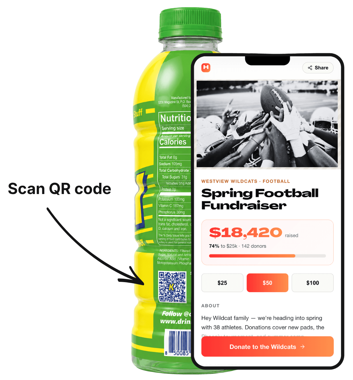 10-K bottles with HypeRaise QR codes on the back